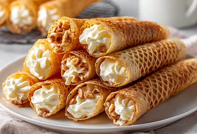 Вафельные трубочки на обычной сковороде! Как из детства – хрустящие, полностью набитые кремом и без вафельницы