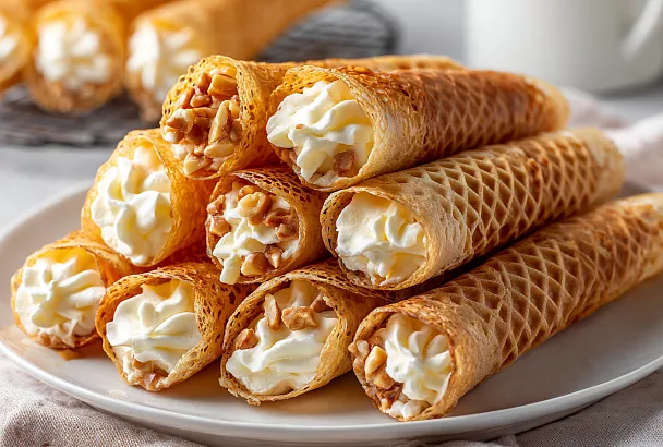 Вафельные трубочки на обычной сковороде! Как из детства – хрустящие, полностью набитые кремом и без вафельницы