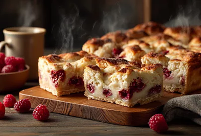 Быстрый ягодно-творожный пирог к чаю – нежное тесто, сочная малина и кремовая творожная сеточка
