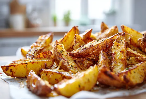 Запекаю картошку по-деревенски с луком и сыром: хрустит снаружи, мягкая внутри — за 40 минут целая гора вкуснятины