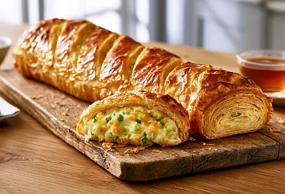 Слоеная выпечка с картофельной и сырной начинкой из простого дрожжевого теста: сытно и очень вкусно