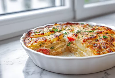 Картофельная запеканка с курицей: сочная, нежная и с золотистой сырной корочкой