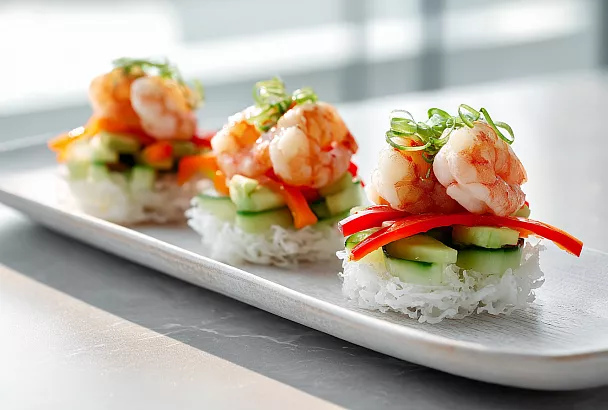 Мини-закуски на рисовой бумаге стали хитом вечера: хрустящая основа с сочной начинкой из креветок готовится за минуты