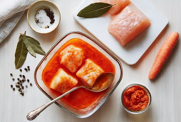 Обжариваем минтай до румяности и заливаем томатным маринадом — классика, которую стоит вспомнить!