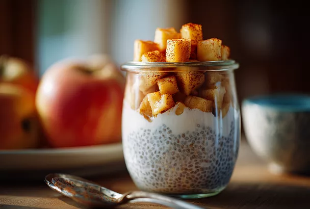 Яблочный чиа-пудинг: полезный десерт за 15 минут