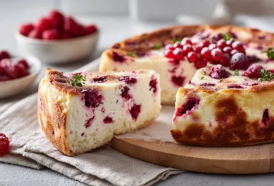 Заливной пирог с ягодами и творогом — нежный и очень простой