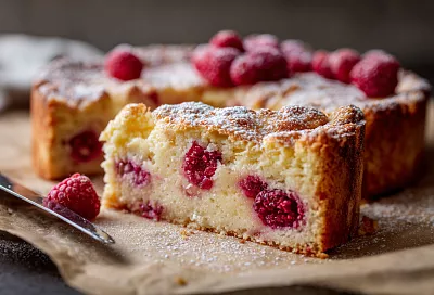 Итальянский пирог с заварным кремом и малиной: просто, без миксера