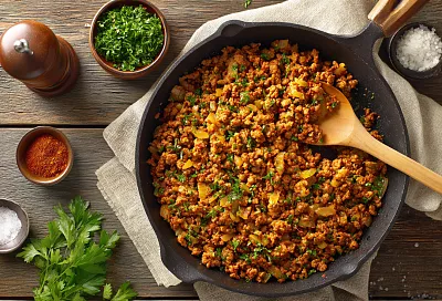 Беру 1 кг фарша и лук — готовлю универсальную мясную начинку, которую замораживаю и использую весь месяц