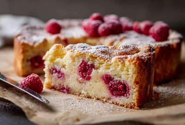 Итальянский пирог с заварным кремом и малиной: просто, без миксера