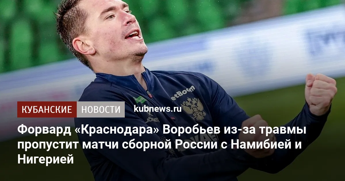 Форвард «Краснодара» Воробьев из-за травмы пропустит матчи сборной России с Намибией и Нигерией