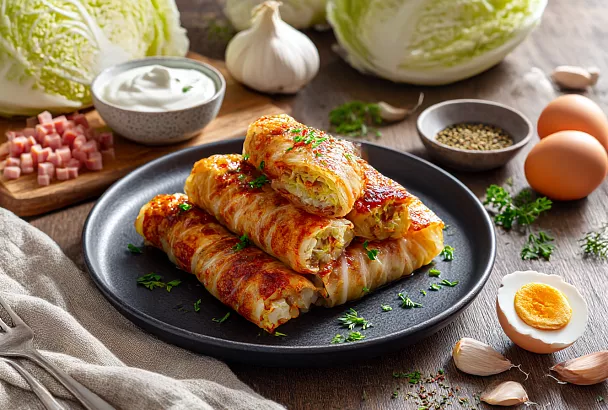 Пекинские «трубочки» на сковороде: с ветчиной и яйцом, а вкус — как у праздничной закуски