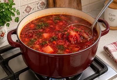 Варим борщ без мясного бульона и добавляем фасоль: выходит густым, насыщенным и сытным