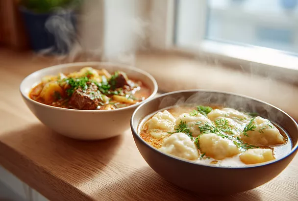 Два быстрых супа за 30 минут: с мясом и капустой + с пельменями и плавленым сыром, дёшево и очень просто