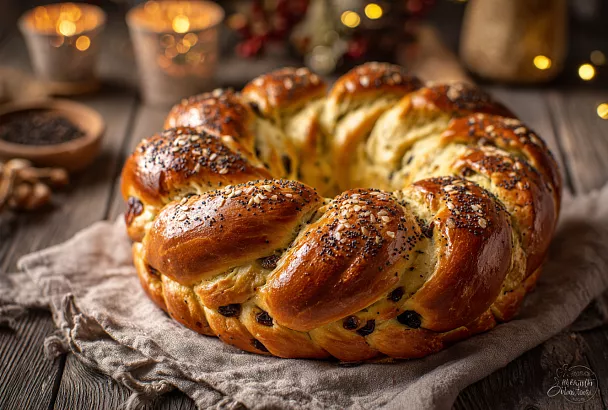 Пышный рождественский калач на опарном тесте: добавила изюм, и выпечка получилась ароматной с сочной начинкой