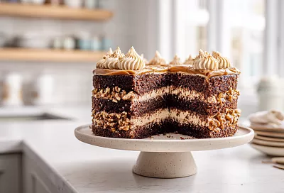 Торт на сковороде за 15 минут: мягкие коржи, карамельно-шоколадный крем и орехи