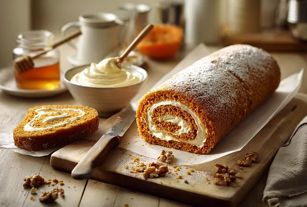 Как испечь тыквенный рулет с медовым кремом: мягкий корж, ровная спираль