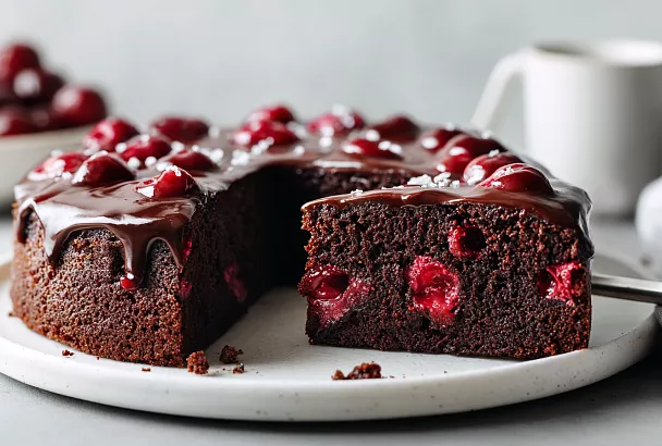 Невероятно влажный шоколадный манник с вишней: постный десерт без яиц и молока тает во рту