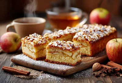 Осенний яблочный пирог-крем: нежный бисквит, пюре из килограмма яблок и хрустящие орешки – тает во рту, как заварной крем, и исчезает за вечер!