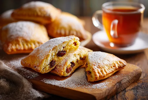 Пирожки с творогом и изюмом: нежное тесто на сметане и сливочном масле без дрожжей