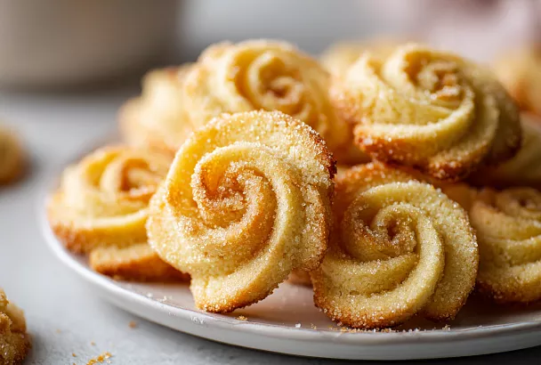 Песочное печенье "Розочки": обваляли в сахаре перед выпечкой, и корочка получилась карамельной 