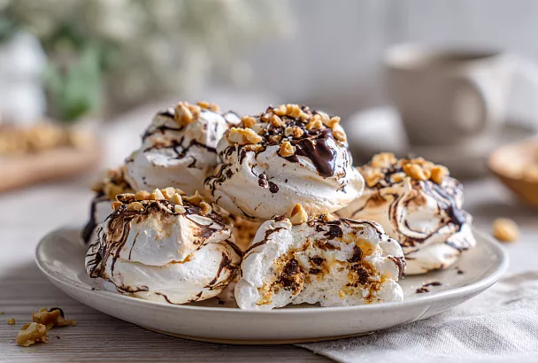 Хрустящее киевское печенье из оставшихся белков: добавила растопленный шоколад, и появился красивый мраморный рисунок