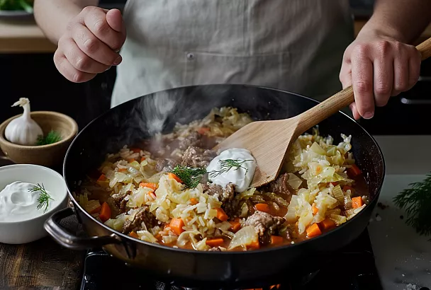 Ленивые голубцы с карамелизированной капустой: всё в одной сковороде