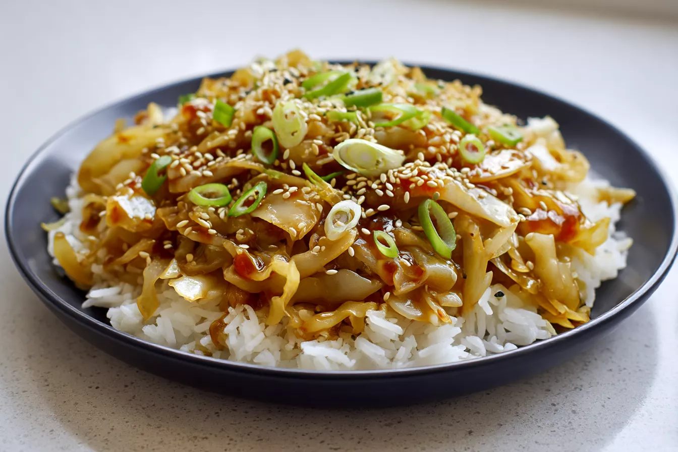 Жареная капуста в азиатском стиле с рисом