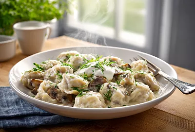 Ленивые вареники с грибами — очень вкусный и яркий завтрак за 15 минут