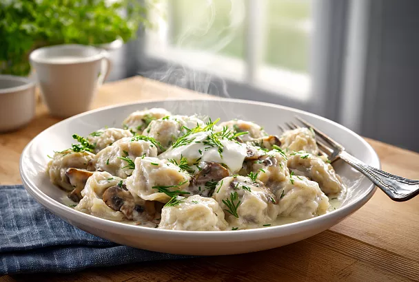 Ленивые вареники с грибами — очень вкусный и яркий завтрак за 15 минут