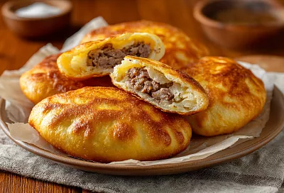 Сочные беляши по-старому рецепту: пышные, с бульоном внутри и хрустящей корочкой, как в детстве