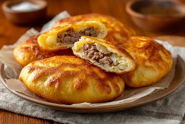 Сочные беляши по-старому рецепту: пышные, с бульоном внутри и хрустящей корочкой, как в детстве