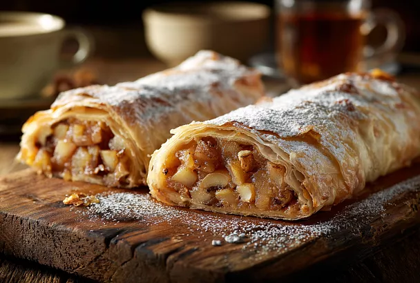 Хрустящий яблочно-айвовый штрудель – тончайшее вытяжное тесто и невероятно ароматная начинка с лёгкой кислинкой