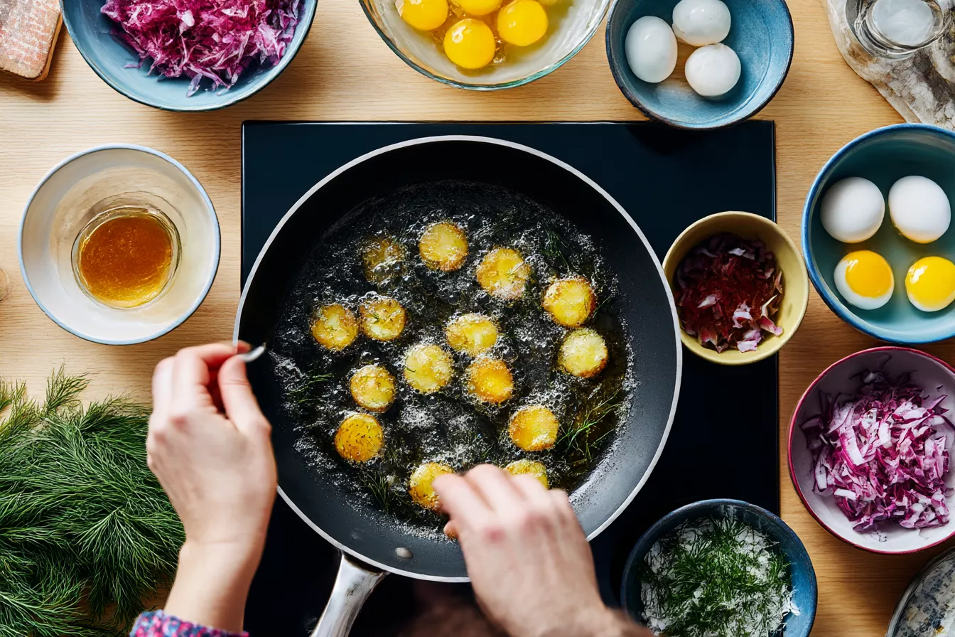 Картофельный салат с селёдкой и тёплой заправкой