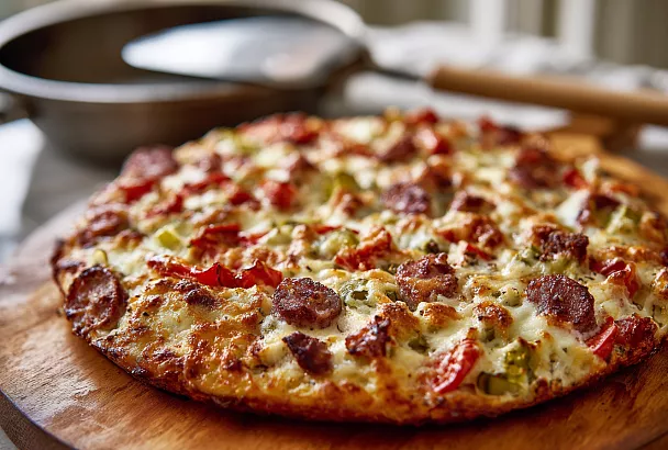 Пицца на сковороде из «остатков после праздников»: быстро, сочно, без духовки