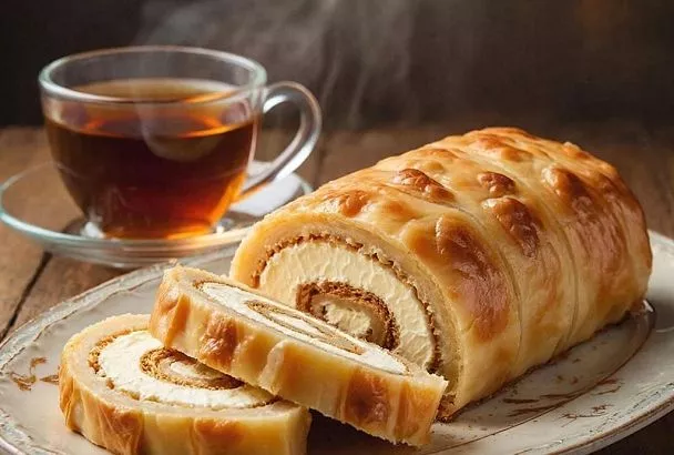 Эклер пеку  одним коржом: получается нежный рулет с заварным кремом без хлопот