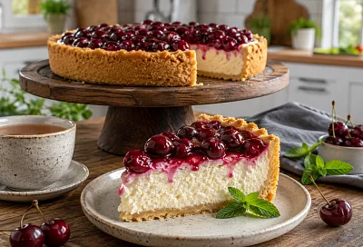 Беру 400 г творога и 400 г вишни, готовлю нежный пирог: вкуснее магазинного чизкейка