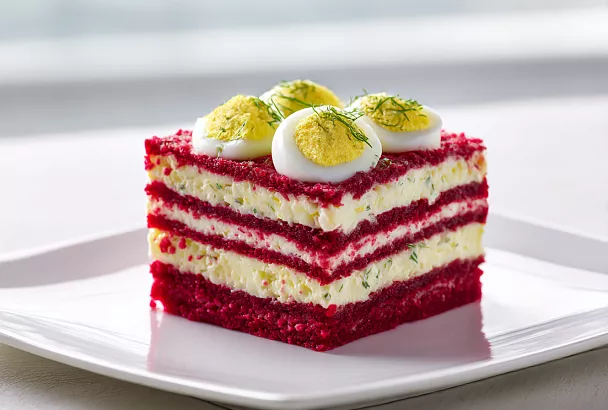 Свекольный салат с сыром и чесноком и фаршированные яйца