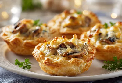 Жюльен в хрустящих тарталетках из слоёного теста: сочный, нежный и очень вкусный 