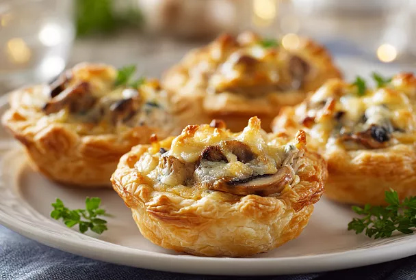 Жюльен в хрустящих тарталетках из слоёного теста: сочный, нежный и очень вкусный 