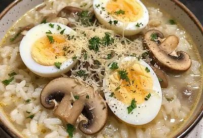 С борщами и солянками больше не заморачиваюсь. Когда семья требует что-то на первое готовлю суп с рисом, грибами и яйцами 