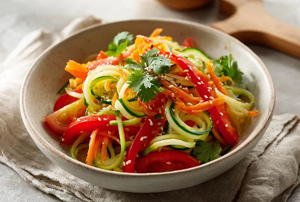 «Салат вместо ужина»: быстрый овощной с кунжутной заправкой