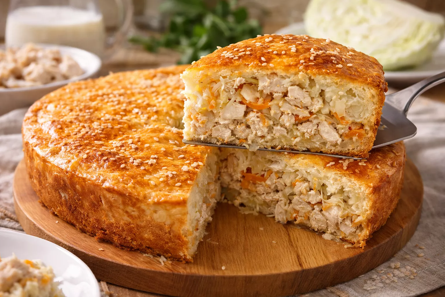  Быстрый капустный пирог с курицей: сытный ужин без замеса теста