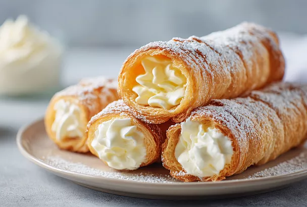 Ленинградские пирожные из 80-х: слоёные трубочки с нежным заварным кремом и кремом из сливок