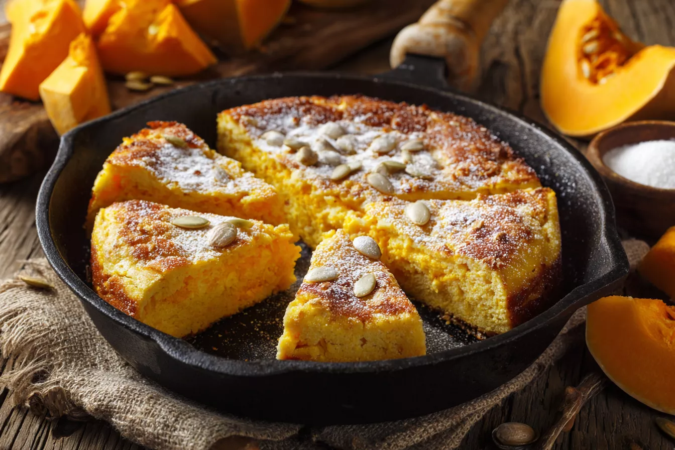 Пирог с тыквой на сковороде – нежный, сочный, тает во рту