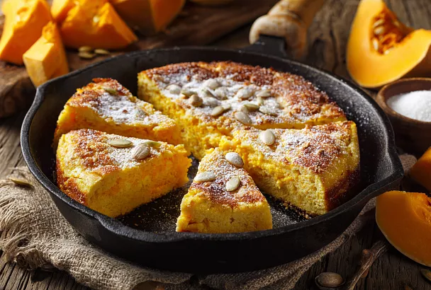 Пирог с тыквой на сковороде – нежный, сочный, тает во рту