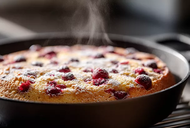 Пирог на сковороде с ягодами: пористый, рассыпчатый, без духовки