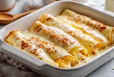 Тончайшие блинчики в сливочной заливке: нежный творог и крем-суфле за 1 час