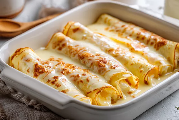 Тончайшие блинчики в сливочной заливке: нежный творог и крем-суфле за 1 час