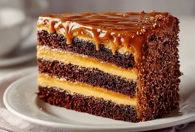 Торт «Марс» с карамельным заварным кремом – бисквит на молоке, сборка без пропитки