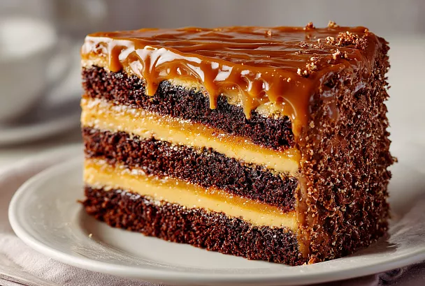 Торт «Марс» с карамельным заварным кремом – бисквит на молоке, сборка без пропитки